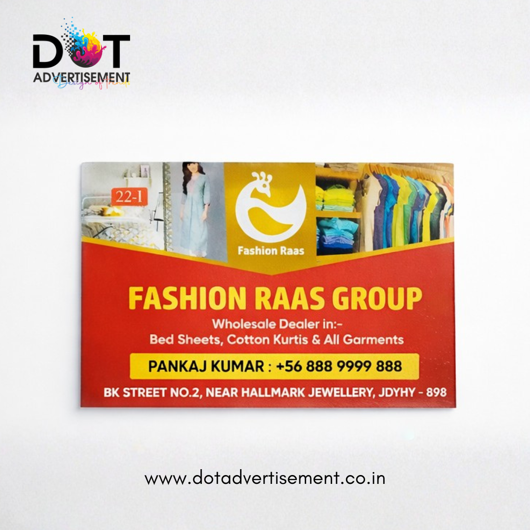 Front view of professional 83mm x 52mm non-laminated business cards on 300 GSM art card stock.